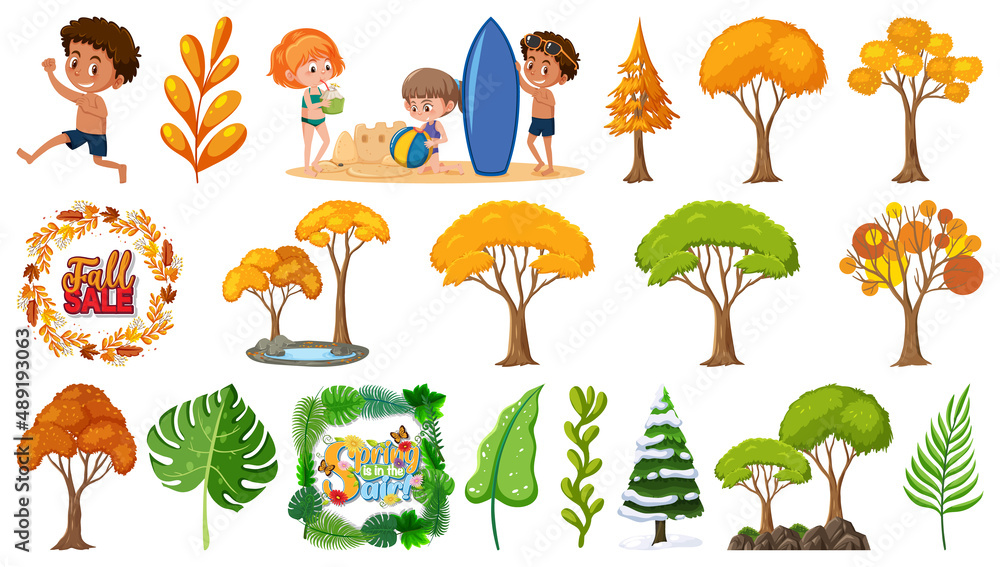 Set of four seasons trees and nature objects Set of four seasons trees and nature objects
