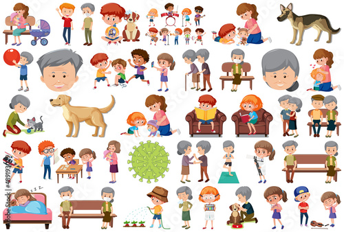 Set of different activities people in cartoon style