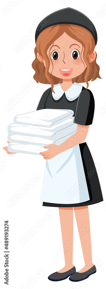 A housekeeper cartoon character on white background A housekeeper cartoon character on white background