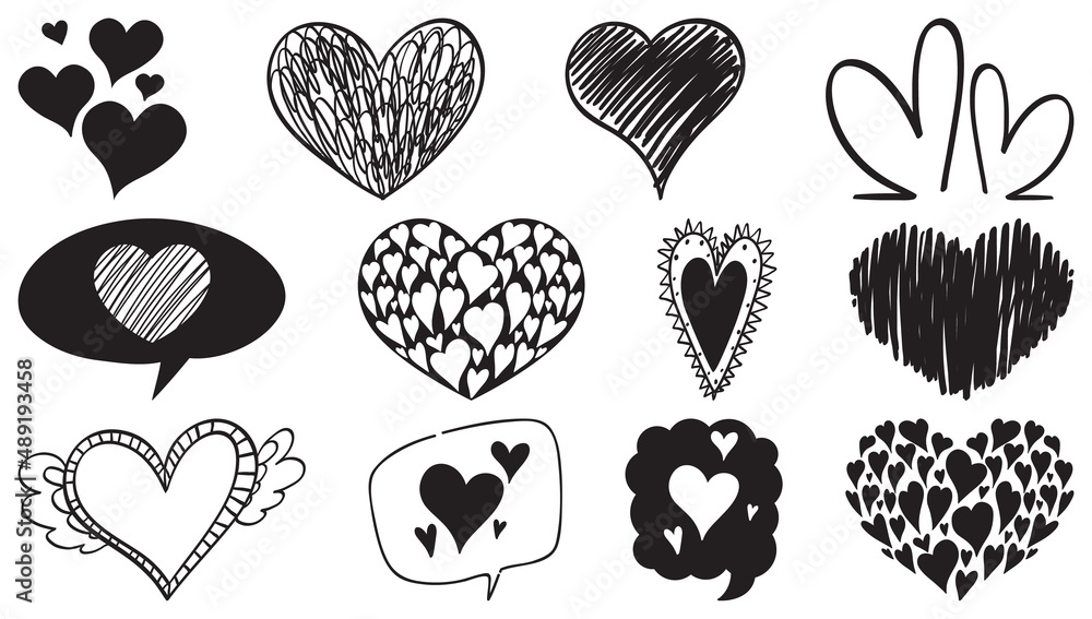 Black hand drawn hearts set Black hand drawn hearts set