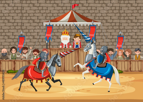 Medieval knight jousting tournament scene
