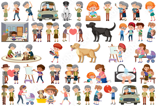 Set of different activities people in cartoon style