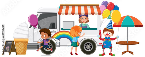 A cute ice cream truck on white background
