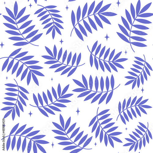 very peri palm tree leaves and stars cute seamless vector pattern background illustration  © Alice Vacca