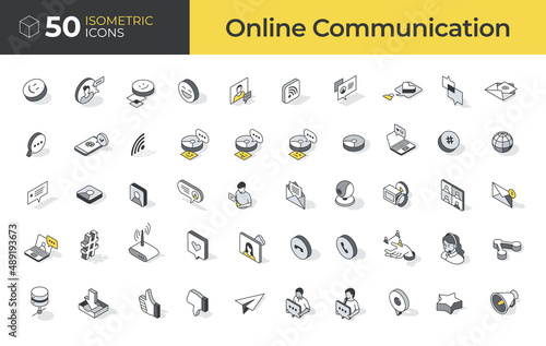 50 Online Communication Isometric Icons
