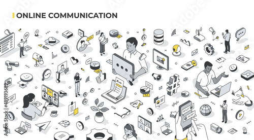 Online Communication Isometric Banner