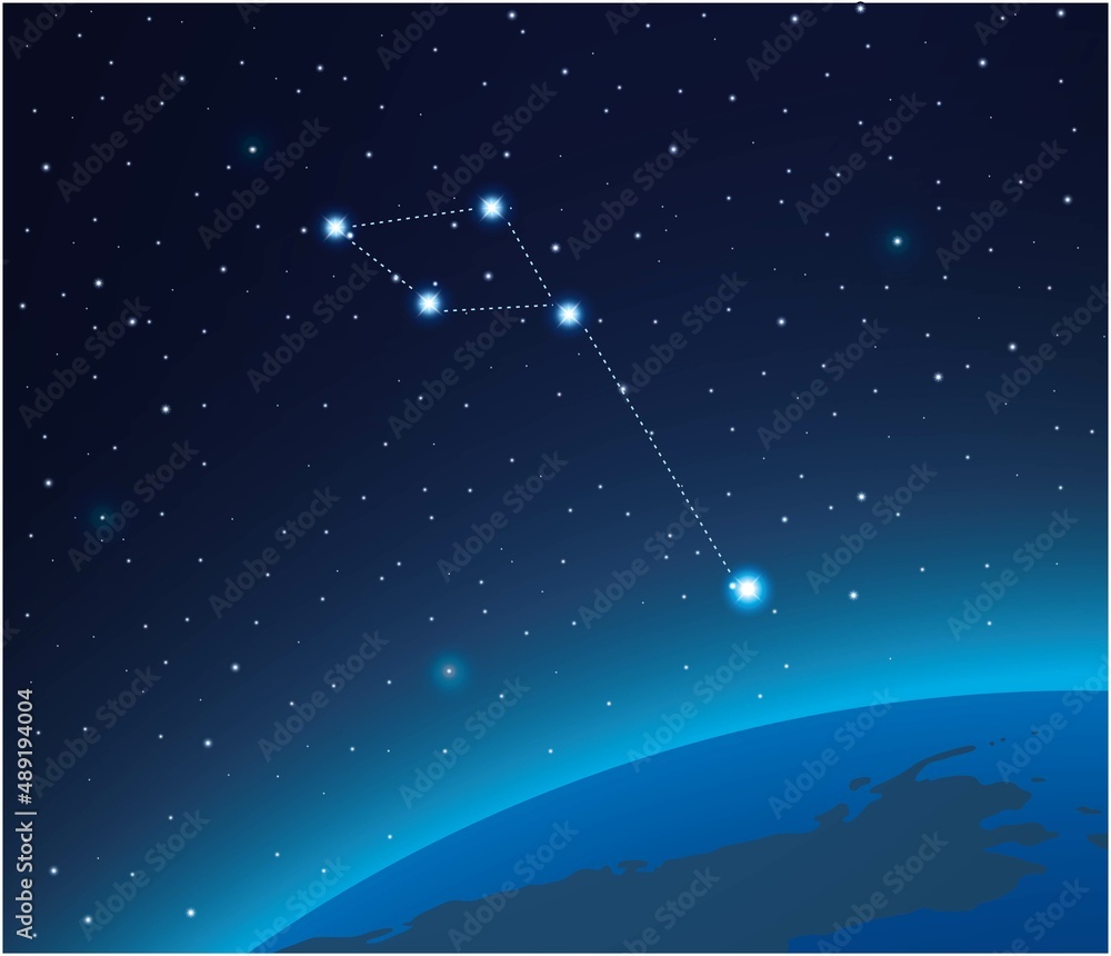 Constellation Dolphin with planet in deep space Constellation Dolphin with planet in deep space
