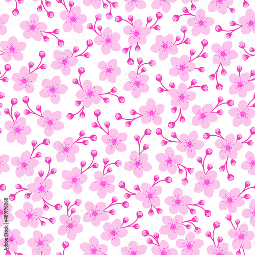 pink cherry blossom seamless pattern. pink Japanese floral pattern. Korean style. good for fabric, kimono, dress, wallpaper, fashion, etc.