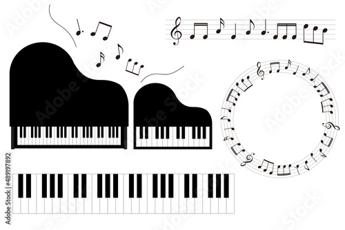 五線譜のフレームイラスト ピアノのイラスト素材　鍵盤　音楽記号
