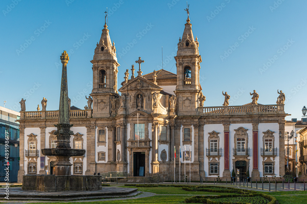 View of Church of Saint Mark (Igreja de Sao Marcos) at Largo Carlos Amarante - XVIII century classic baroque temple in Braga and church of Hospital of Sao Marcos.
