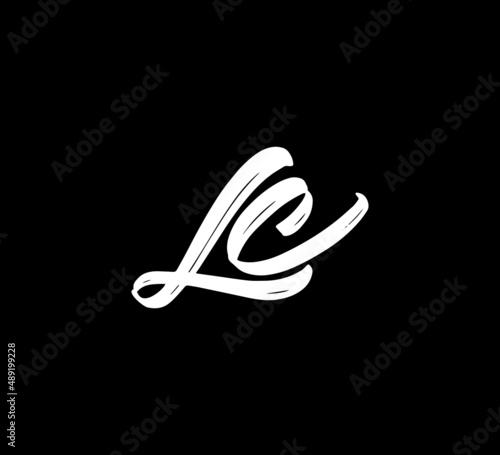 White Vector Letters Logo Brush Handlettering Calligraphy Style In Black Background Initial lc photo