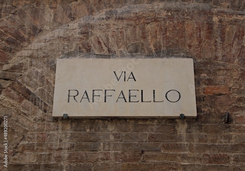 Italy: Road signal ( Raffaello Street). photo