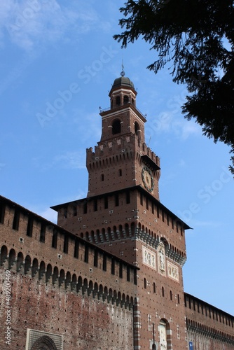 Italy, Milan: Detail of Sforzesco Castle.