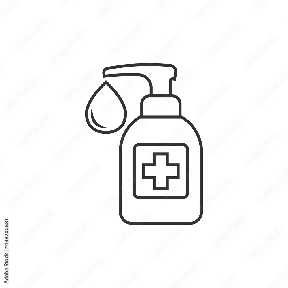 Hand sanitizer icon in flat style. Antiseptic bottle vector illustration on isolated background. Disinfect gel sign business concept. Hand sanitizer icon in flat style. Antiseptic bottle vector illustration on isolated background. Disinfect gel sign business concept.