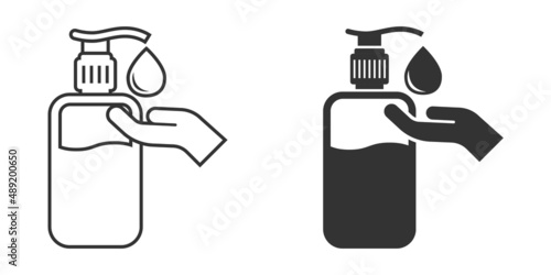 Hand sanitizer icon in flat style. Antiseptic bottle vector illustration on isolated background. Disinfect gel sign business concept.