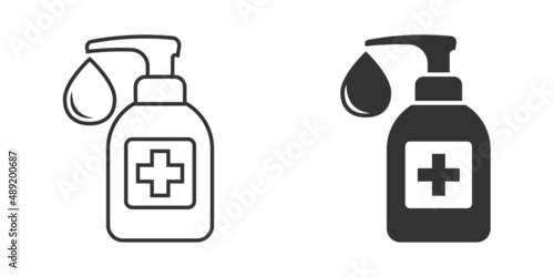 Hand sanitizer icon in flat style. Antiseptic bottle vector illustration on isolated background. Disinfect gel sign business concept.