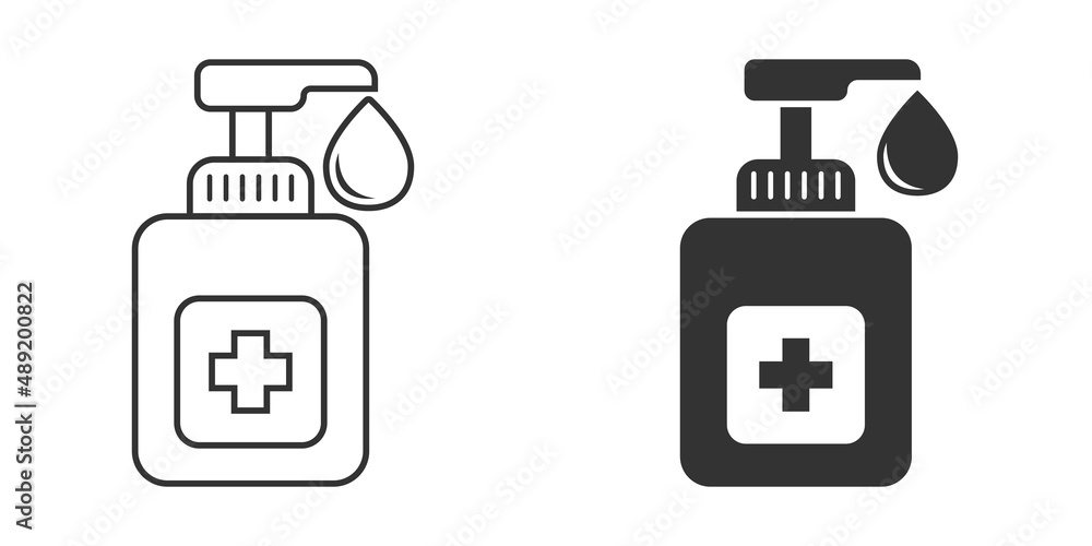 Hand sanitizer icon in flat style. Antiseptic bottle vector illustration on isolated background. Disinfect gel sign business concept. Hand sanitizer icon in flat style. Antiseptic bottle vector illustration on isolated background. Disinfect gel sign business concept.