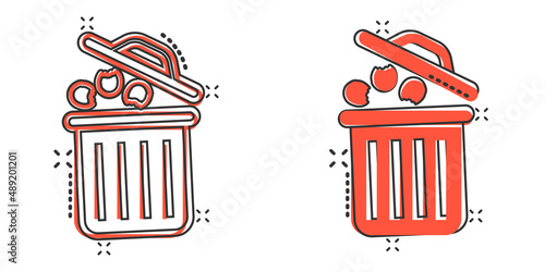 Garbage bin icon in comic style. Recycle cartoon vector illustration on white isolated background. Trash basket splash effect sign business concept.