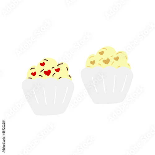 Cupcake. Traditional bakery tasty cartoon illustration. Hand drawn dessert vector design element.