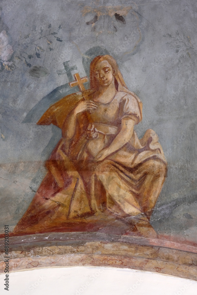 The fresco of virtue of Faith in Church of All Saints in Sesvete, Croatia