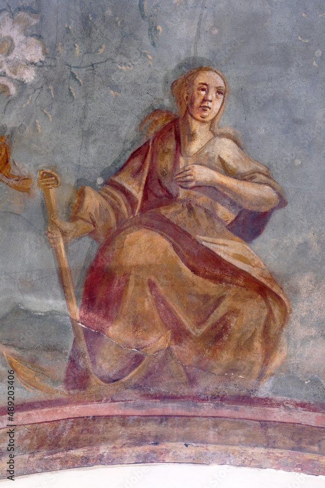 Saint Philomena, fresco in the Church of All Saints in Sesvete, Croatia Saint Philomena, fresco in the Church of All Saints in Sesvete, Croatia
