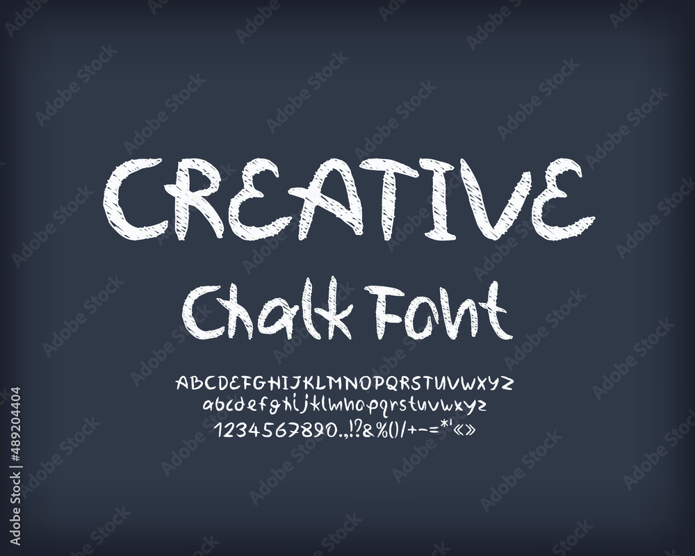 Obraz premium White creative chalk font on dark gray chalkboard