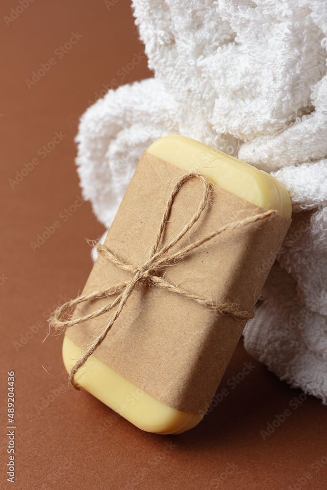 Natural soap with white towel. Natural soap with white towel.