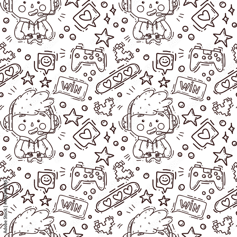 seamless pattern with game player line. cute vector illustration