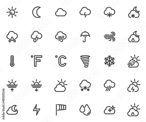 Forecast, weather line icons set