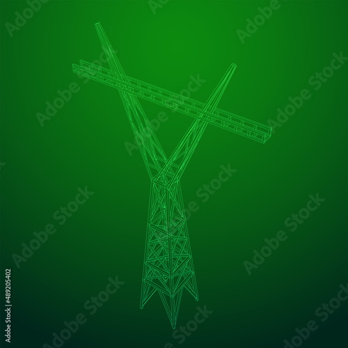 Power transmission tower high voltage pylon. Wireframe low poly mesh vector illustration © newb1