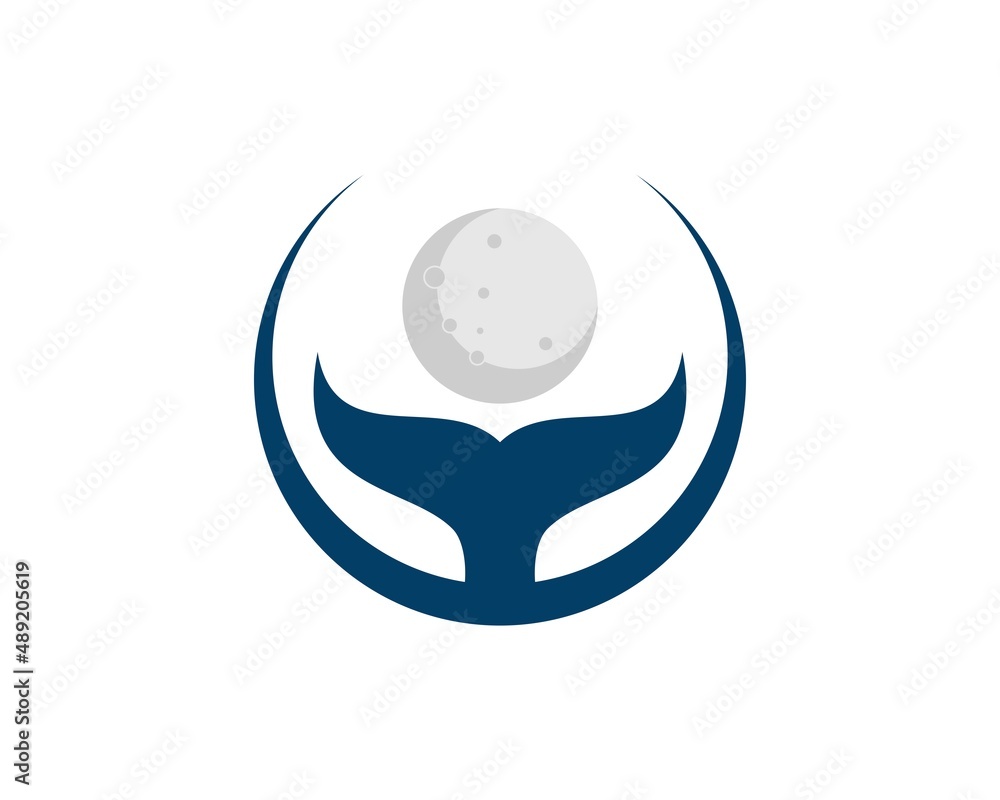 Fototapeta premium Circle shape with whale tail and moon inside