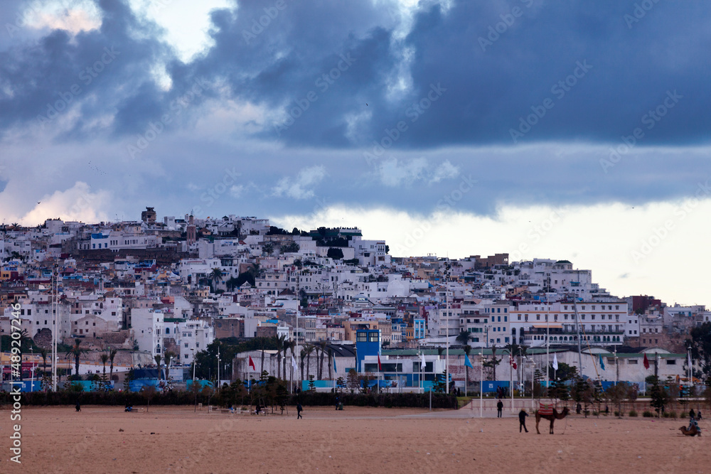 Cityscape of Tangier at dusk
