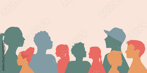 cross cultural, racial equality, multi ethical, diversity children and teenagers. Head face silhouette in profile. Concept of study education and learning. Kindergarten or elementary school education