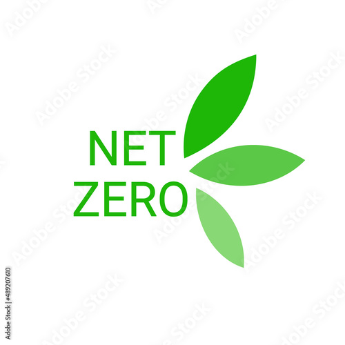 Net zero label, CO2 neutral green icon with leaves. Eco friendly isolated design