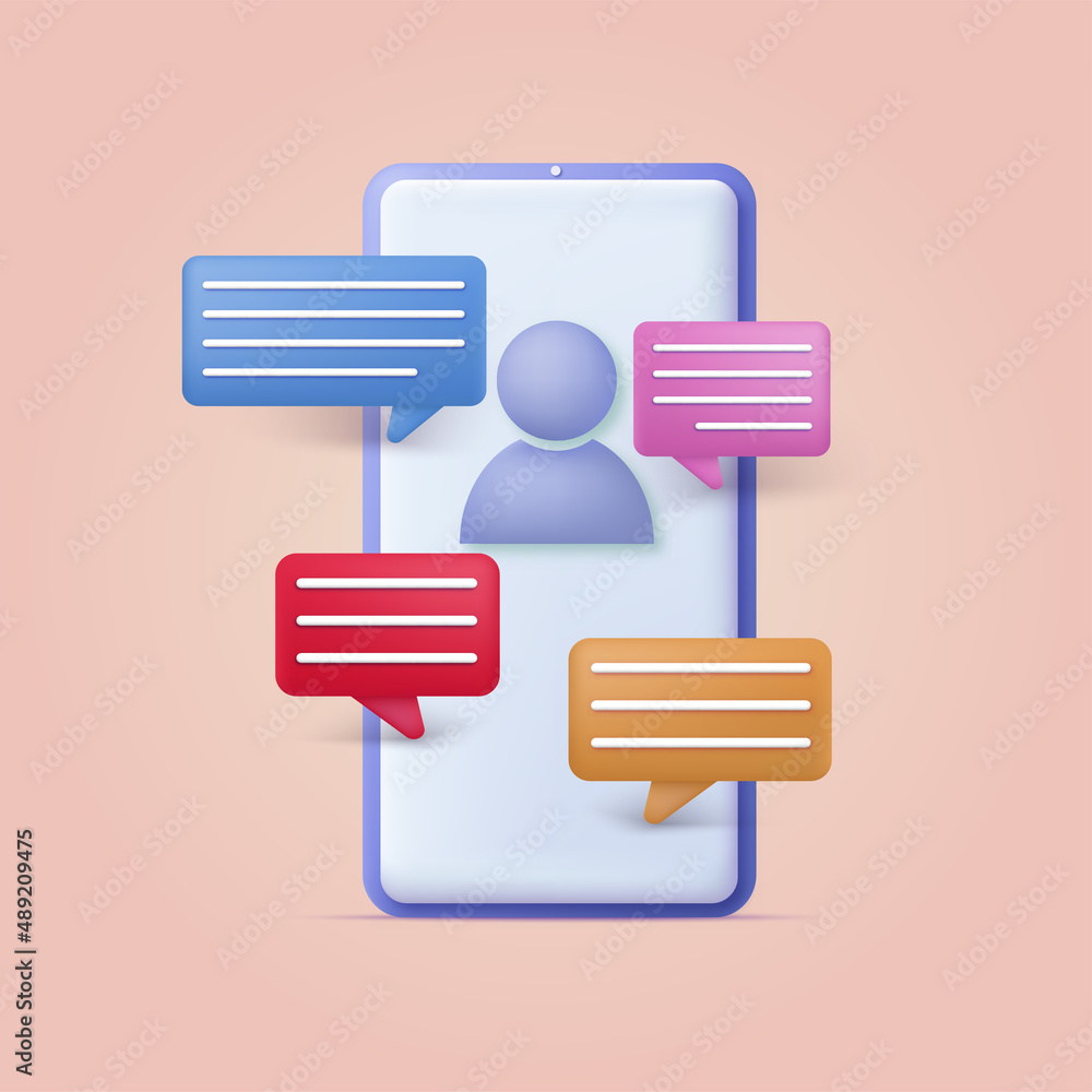 3d smartphone with speech bubbles, chat concept. Vector 3d smartphone with speech bubbles, chat concept. Vector