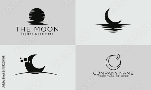 Set of simple moon line icons. Logo for dream, natural moon, mubarak, eid, childhood, moonlight, beach moon. Perfect for web apps and mobile.