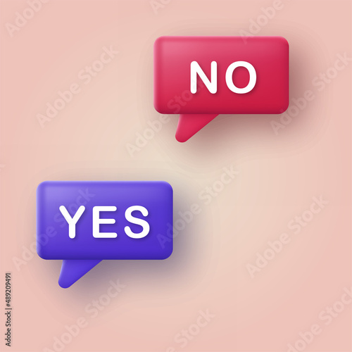 3d Yes and No speech bubbles. Vector