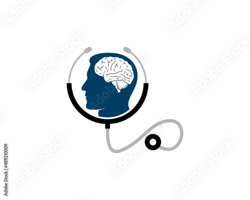 Human brain inside the stethoscope logo