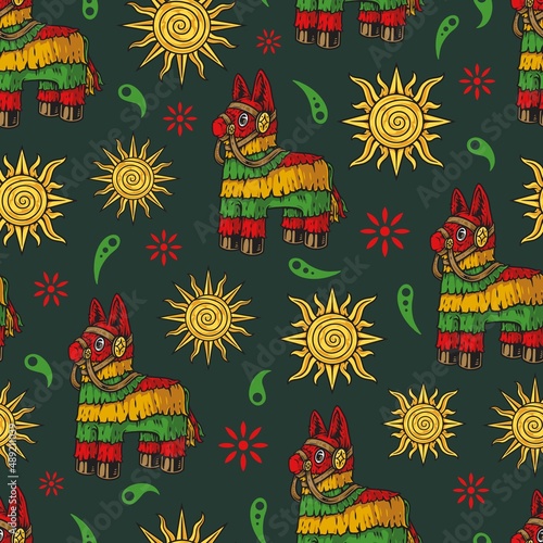 Mexican vintage seamless patter with pinata