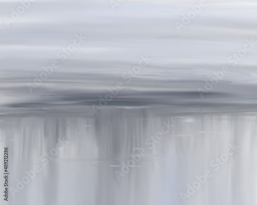 Abstract oil painting landscape with grey sky and water