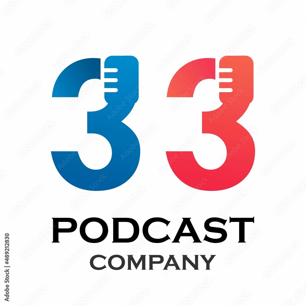 Number 3 with podcast logo template illustration Number 3 with podcast logo template illustration