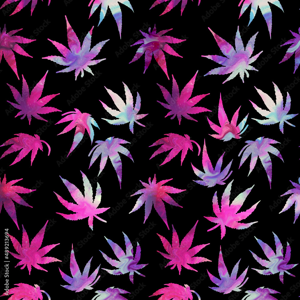 pattern with marijuana purple pink color