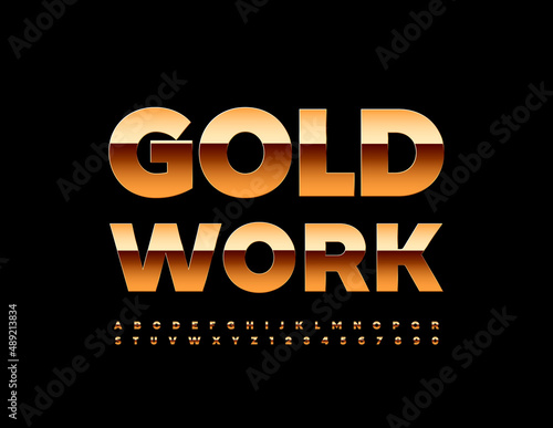 Vector elite Sign Gold Work. Elegant Font. Metallic Alphabet Letters and Numbers set