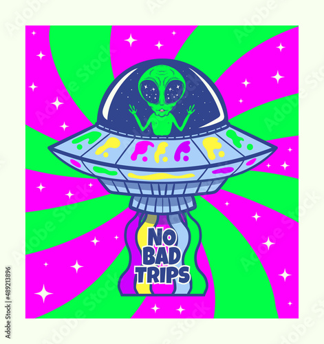 Fototapeta Naklejka Na Ścianę i Meble -  alien in a flying saucer: no bad trips, psy art