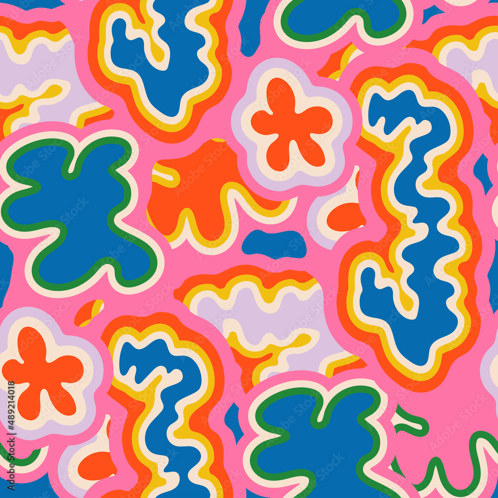 seamless pattern of colored spots: blue, red, pink, yellow colors
