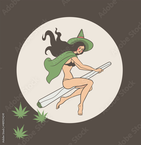 girl witch flies on a marijuana joint