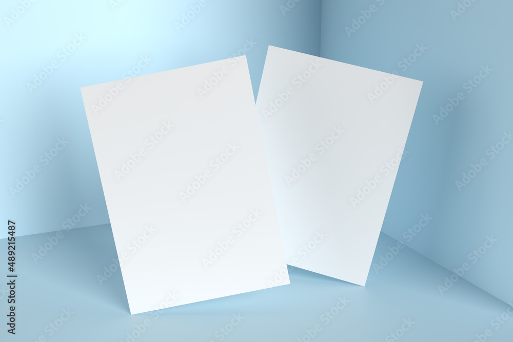 Blank A4 paper template on blue of background.. Stock Illustration