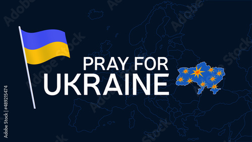 Pray for Ukraine concept illustration with national flag, hand, and map. Ukrainian flag praying concept vector illustration. Pray For peace Stop the war against Ukraine