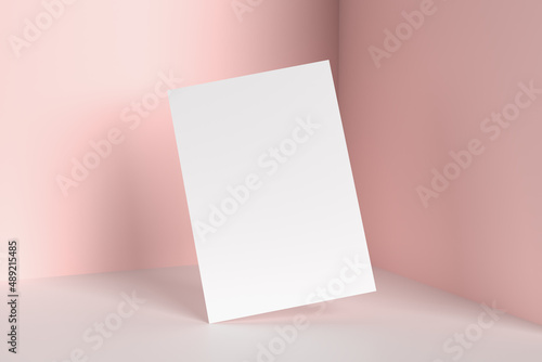 Blank A4 paper template on pink of background..