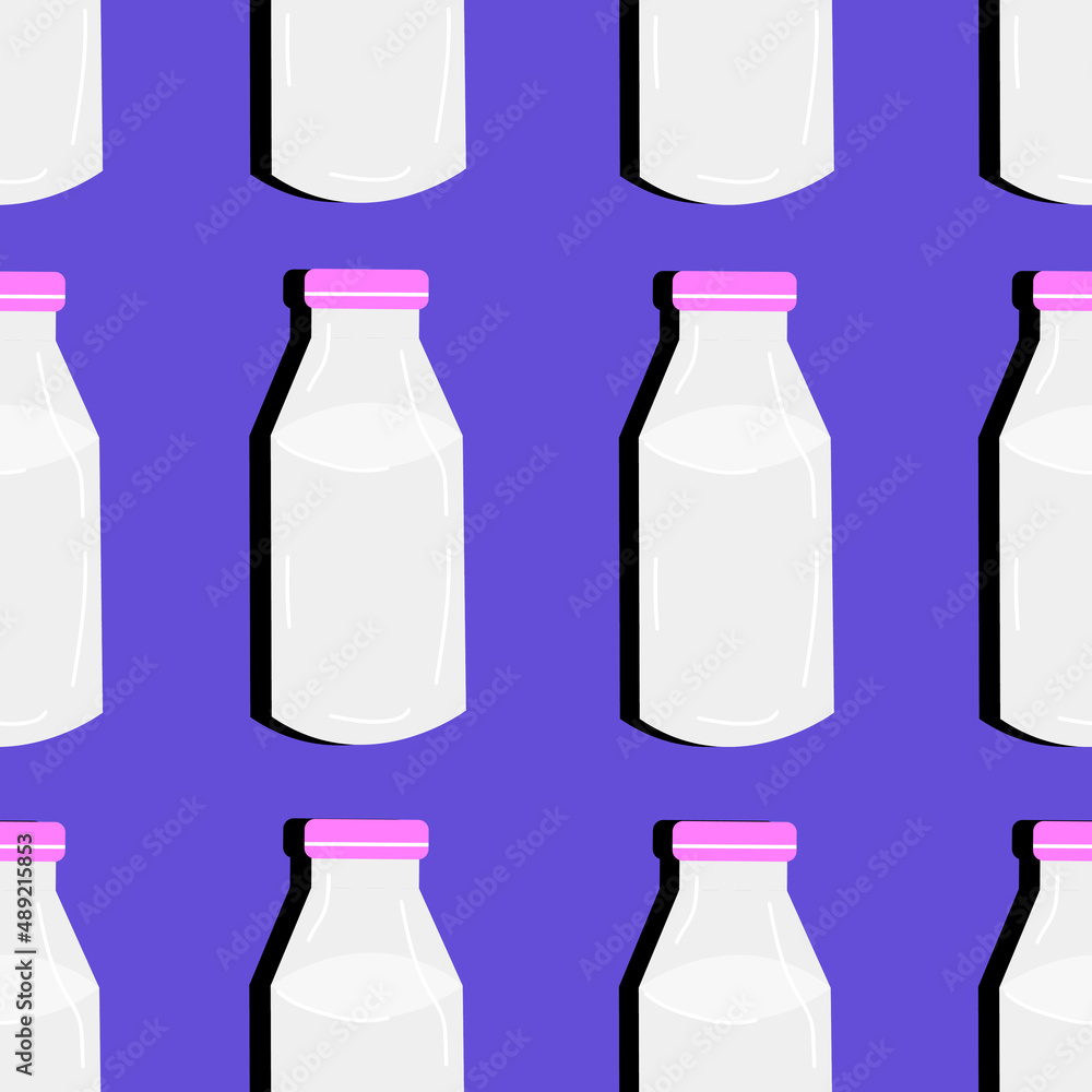 Seamless pattern with milk bottles on a blue background. Vector illustration. Seamless pattern with milk bottles on a blue background. Vector illustration.